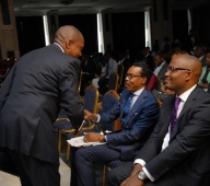 Mr Fela Durotoye exchanging pleasantries with Mr Bismarck Rewane after his presentation